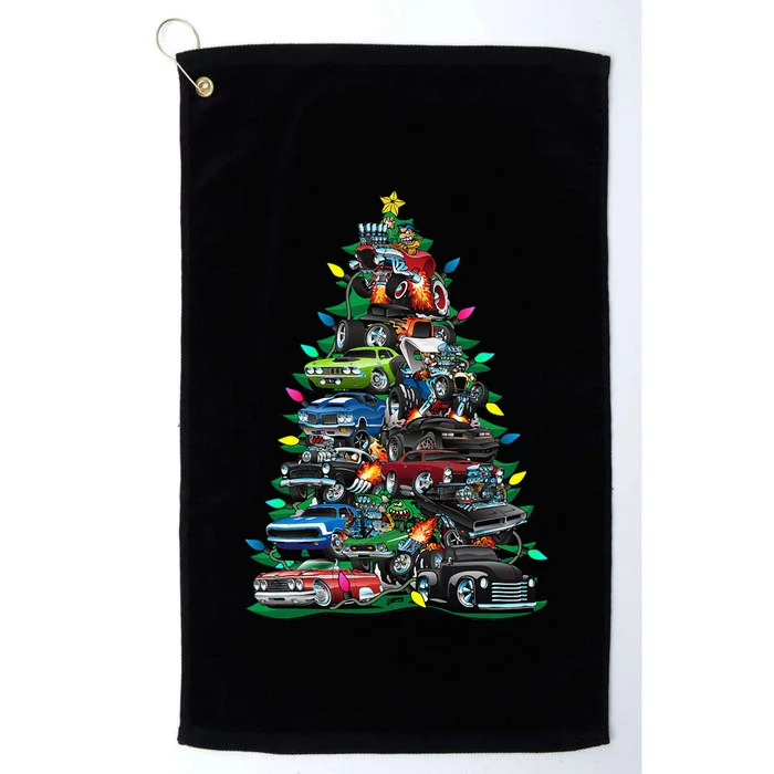 Car Madness Christmas Tree! Classic Muscle Cars And Hotrods Platinum Collection Golf Towel