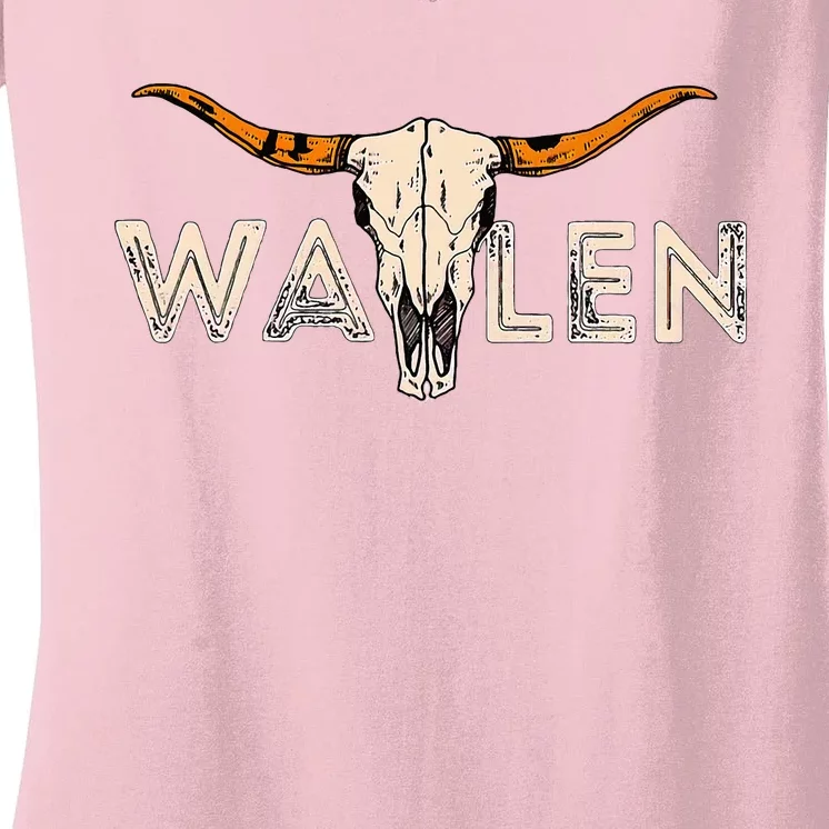 Country Music Cowgirl Bull Skull Women's V-Neck T-Shirt