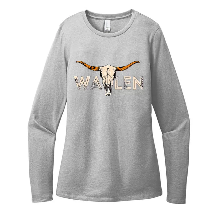 Country Music Cowgirl Bull Skull Womens CVC Long Sleeve Shirt