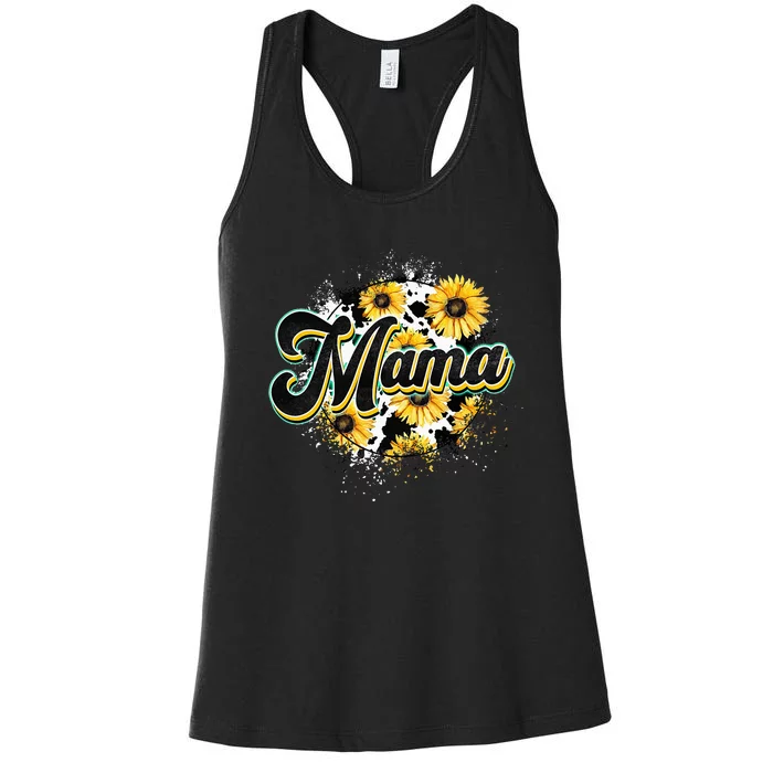 Cute Mama Cow Print Sunflower MotherS Day Women's Racerback Tank