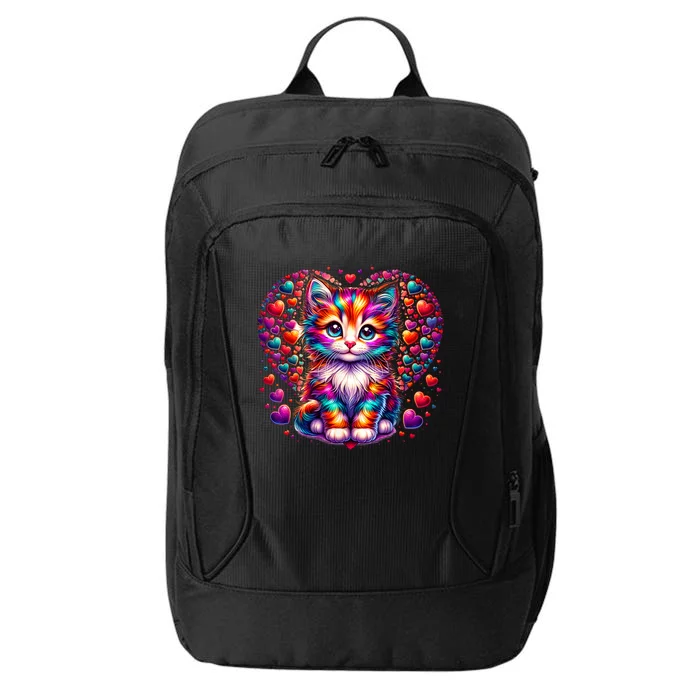 Cute Multicolor Cat Heart Valentines Day For Kitties Lovers City Backpack