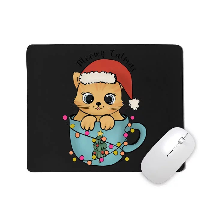 Christmas Meowy Catmas Tree Lights Cat Lover Funny Xmas Mousepad