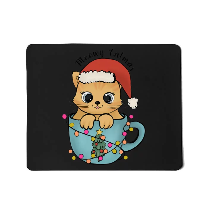 Christmas Meowy Catmas Tree Lights Cat Lover Funny Xmas Mousepad