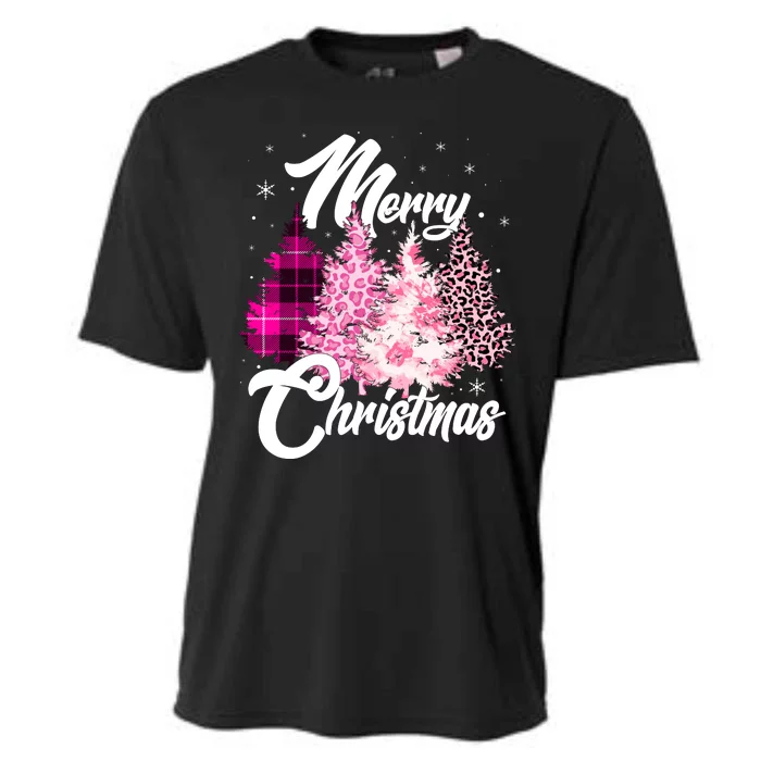 Cute Merry Christmas Pink Pattern Christmas Pine Trees Cooling Performance Crew T-Shirt