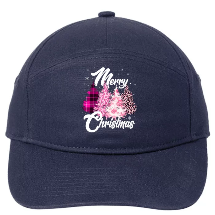 Cute Merry Christmas Pink Pattern Christmas Pine Trees 7-Panel Snapback Hat