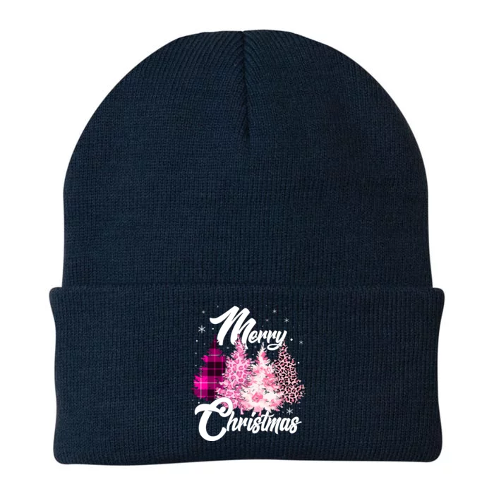 Cute Merry Christmas Pink Pattern Christmas Pine Trees Knit Cap Winter Beanie