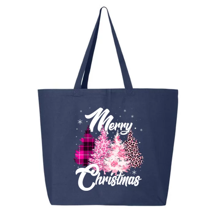 Cute Merry Christmas Pink Pattern Christmas Pine Trees 25L Jumbo Tote