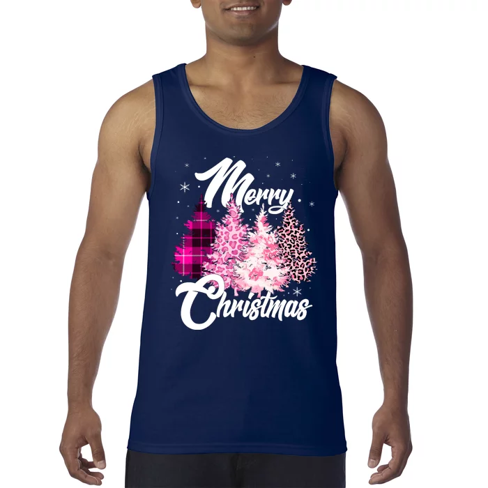 Cute Merry Christmas Pink Pattern Christmas Pine Trees Tank Top