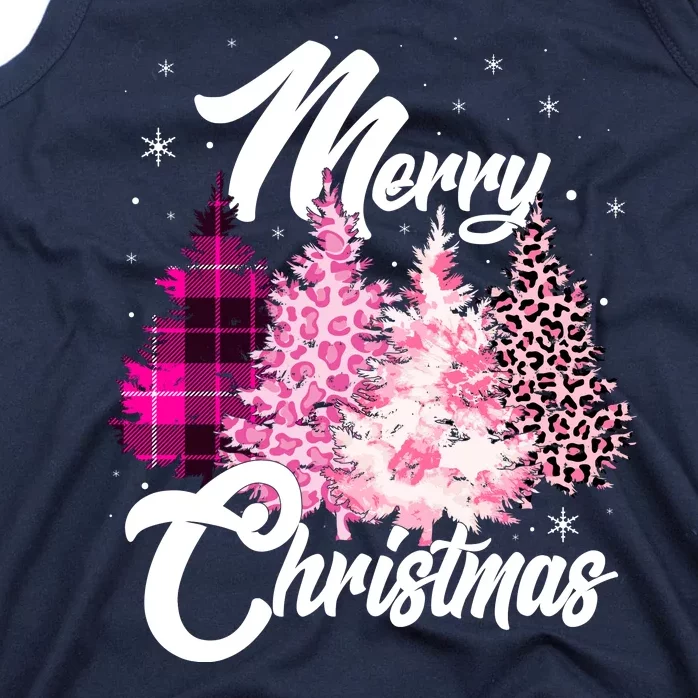 Cute Merry Christmas Pink Pattern Christmas Pine Trees Tank Top