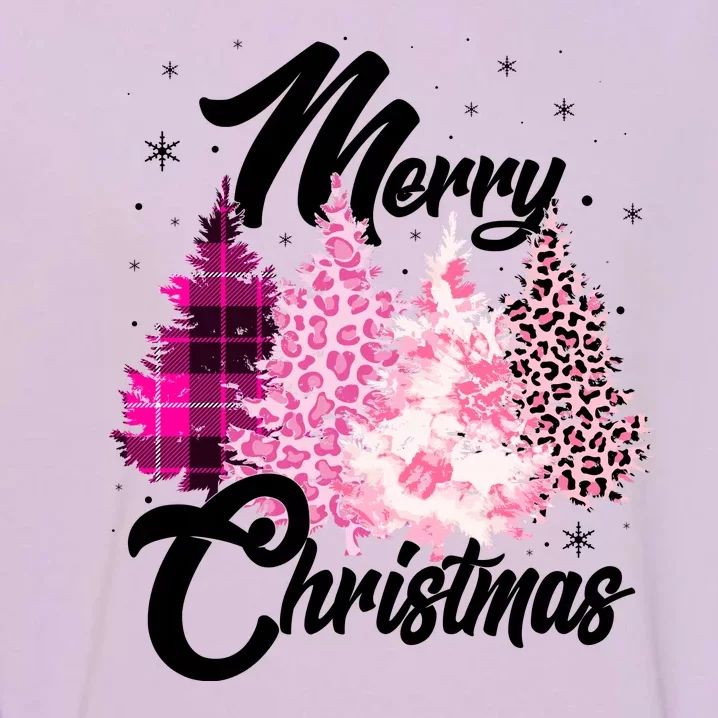 Cute Merry Christmas Pink Pattern Christmas Pine Trees Garment-Dyed Sweatshirt