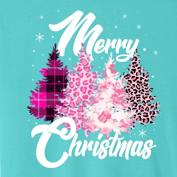 Cute Merry Christmas Pink Pattern Christmas Pine Trees ChromaSoft Performance T-Shirt