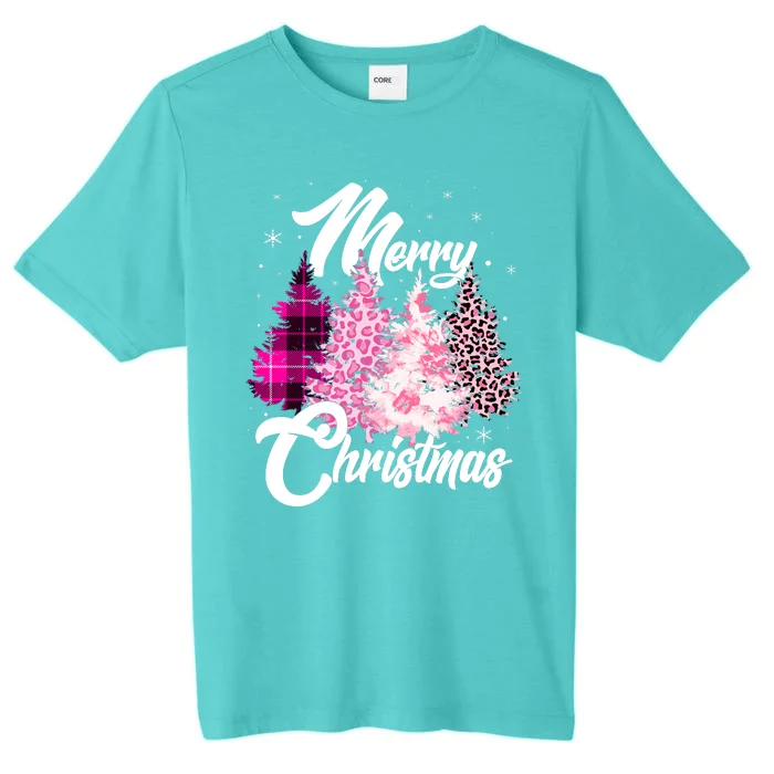 Cute Merry Christmas Pink Pattern Christmas Pine Trees ChromaSoft Performance T-Shirt