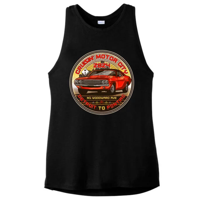 Cruisin Motor City Detroit To Pontiac 2024 Emblem Color Version Ladies Tri-Blend Wicking Tank