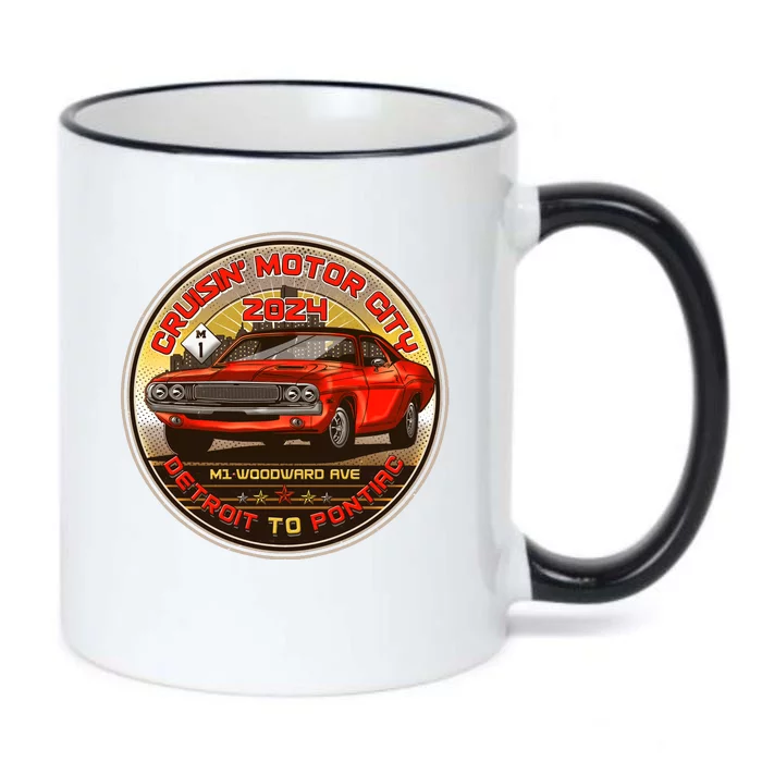 Cruisin Motor City Detroit To Pontiac 2024 Emblem Color Version Black Color Changing Mug