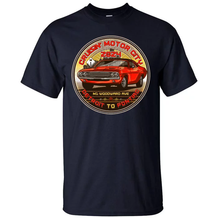 Cruisin Motor City Detroit To Pontiac 2024 Emblem Color Version Tall T-Shirt