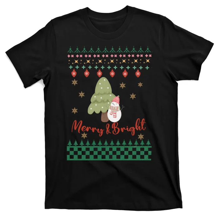 Cool Merry Christmas And Bright Snowman T-Shirt