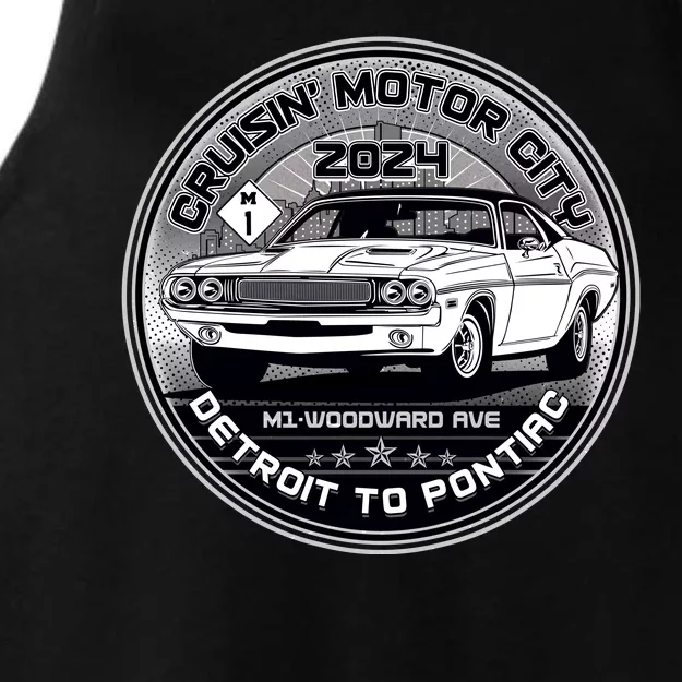 Cruisin Motor City Detroit To Pontiac 2024 Emblem Silver Version Ladies Tri-Blend Wicking Tank