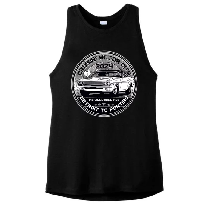 Cruisin Motor City Detroit To Pontiac 2024 Emblem Silver Version Ladies Tri-Blend Wicking Tank