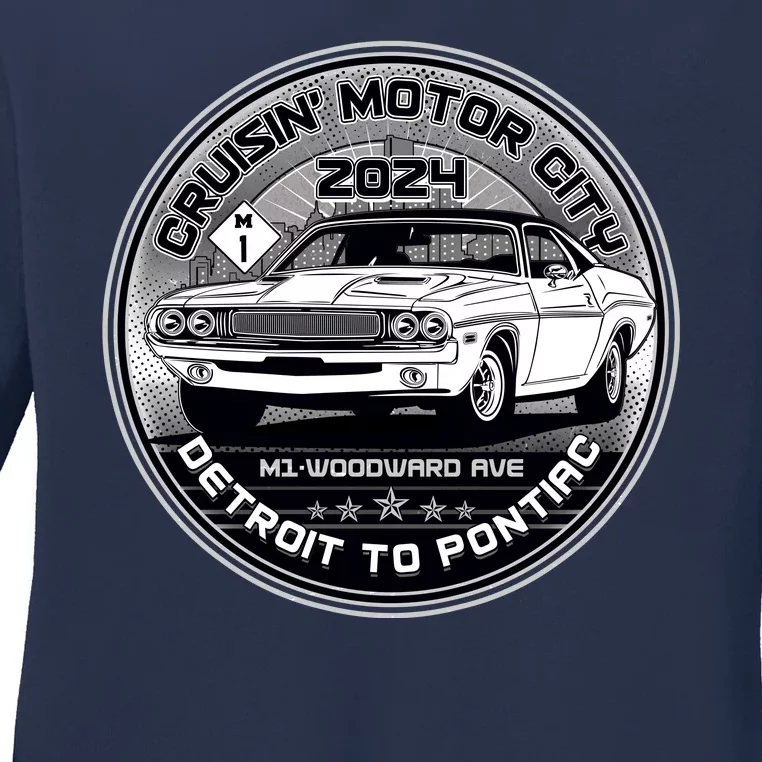 Cruisin Motor City Detroit To Pontiac 2024 Emblem Silver Version Ladies Long Sleeve Shirt