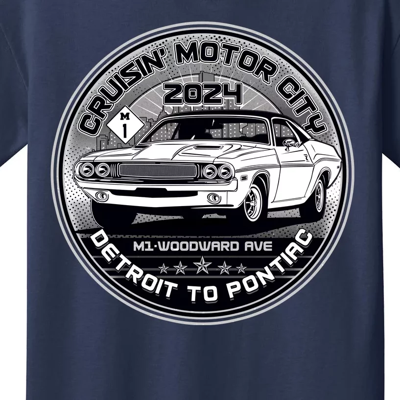 Cruisin Motor City Detroit To Pontiac 2024 Emblem Silver Version Kids T-Shirt