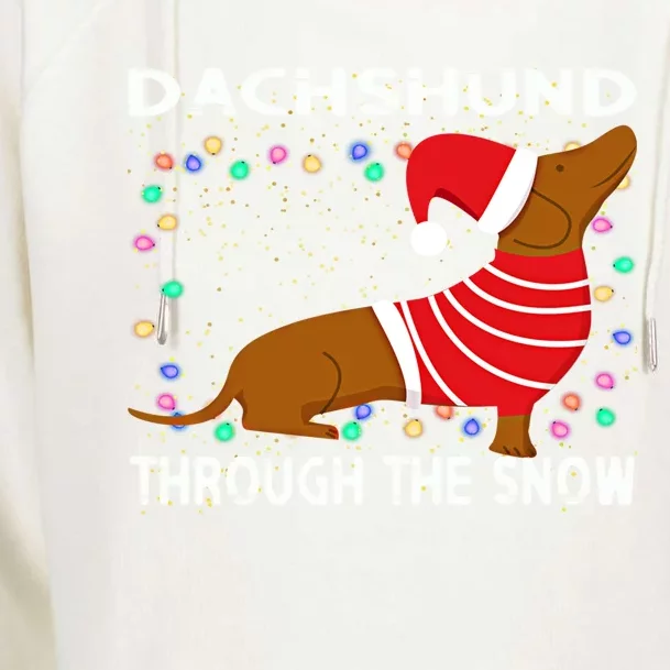 Cute Merry Christmas Dachshund Dog Through The Snow Funny Gift Womens Funnel Neck Pullover Hood