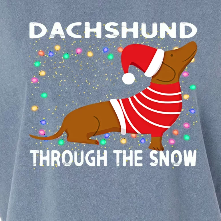 Cute Merry Christmas Dachshund Dog Through The Snow Funny Gift Garment-Dyed Women's Muscle Tee