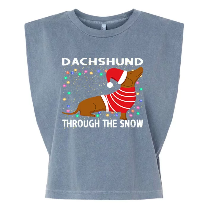 Cute Merry Christmas Dachshund Dog Through The Snow Funny Gift Garment-Dyed Women's Muscle Tee