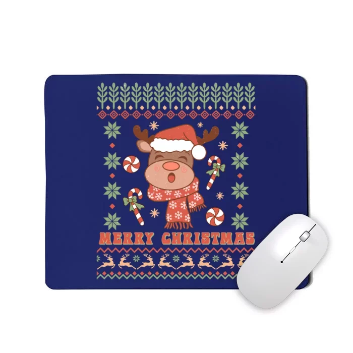 Cute Merry Christmas Reindeer With Hat Mousepad