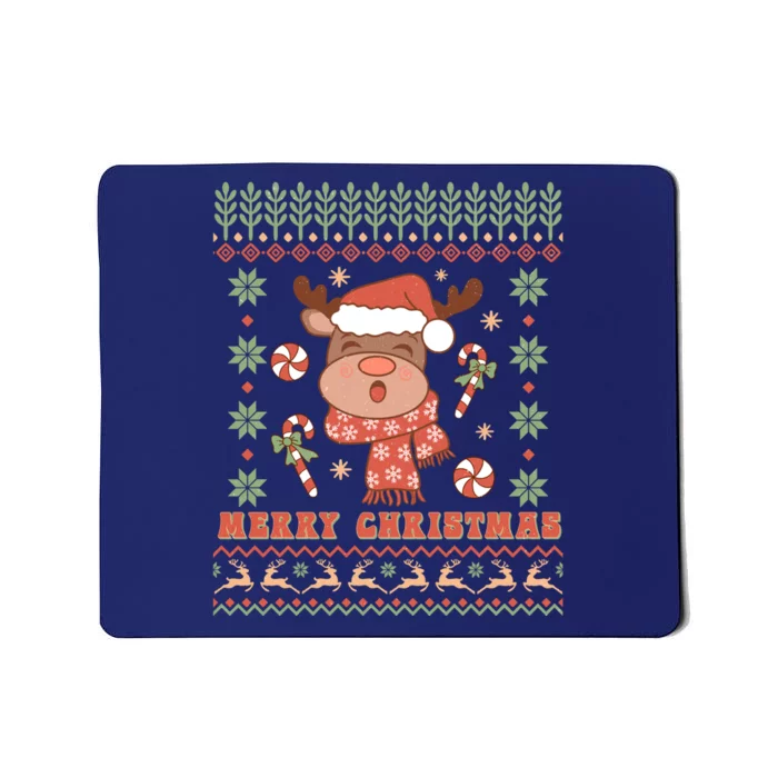 Cute Merry Christmas Reindeer With Hat Mousepad