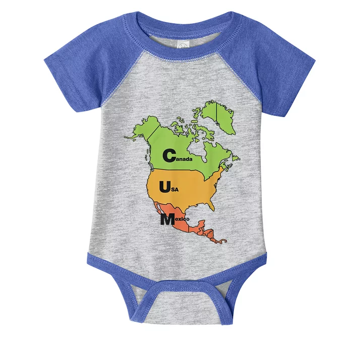 Cum Map Canada Usa And Mexico Funny Adult Humor Infant Baby Jersey Bodysuit