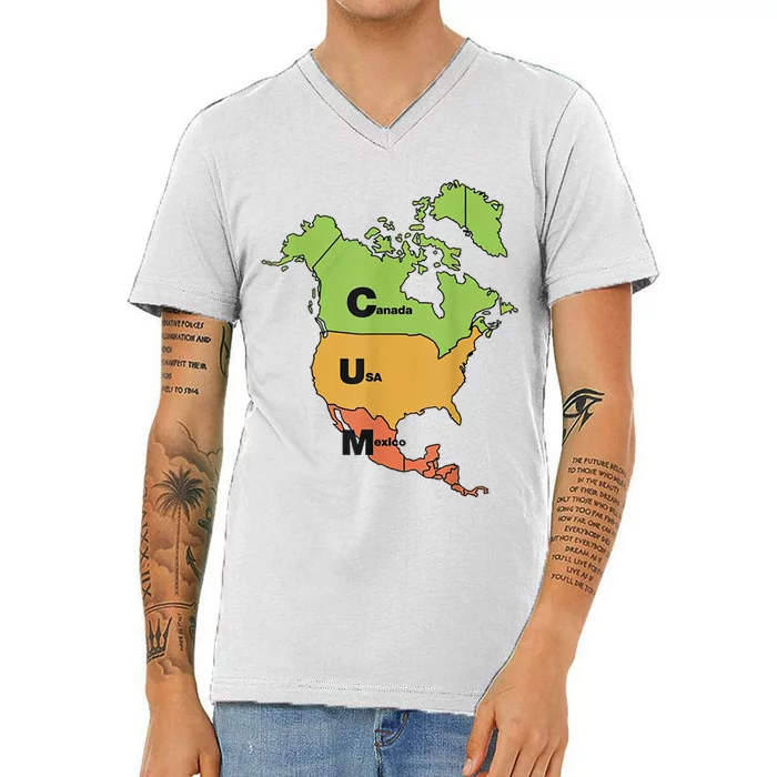 Cum Map Canada Usa And Mexico Funny Adult Humor V-Neck T-Shirt