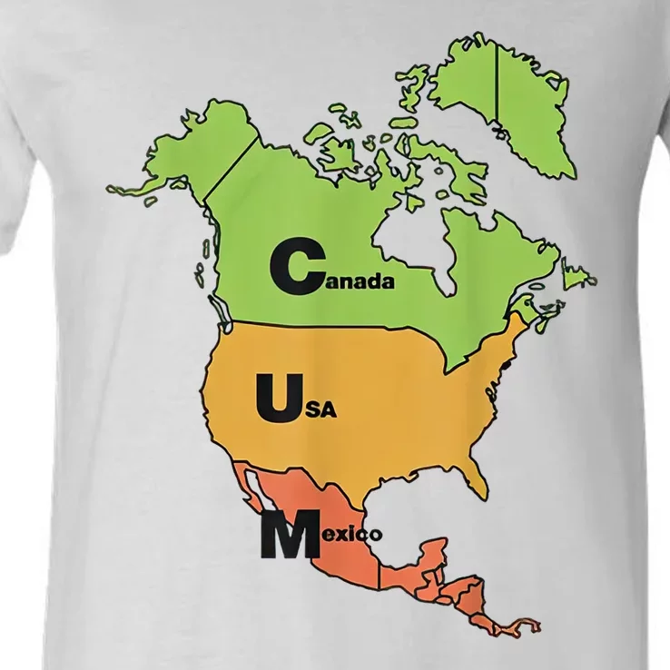 Cum Map Canada Usa And Mexico Funny Adult Humor V-Neck T-Shirt