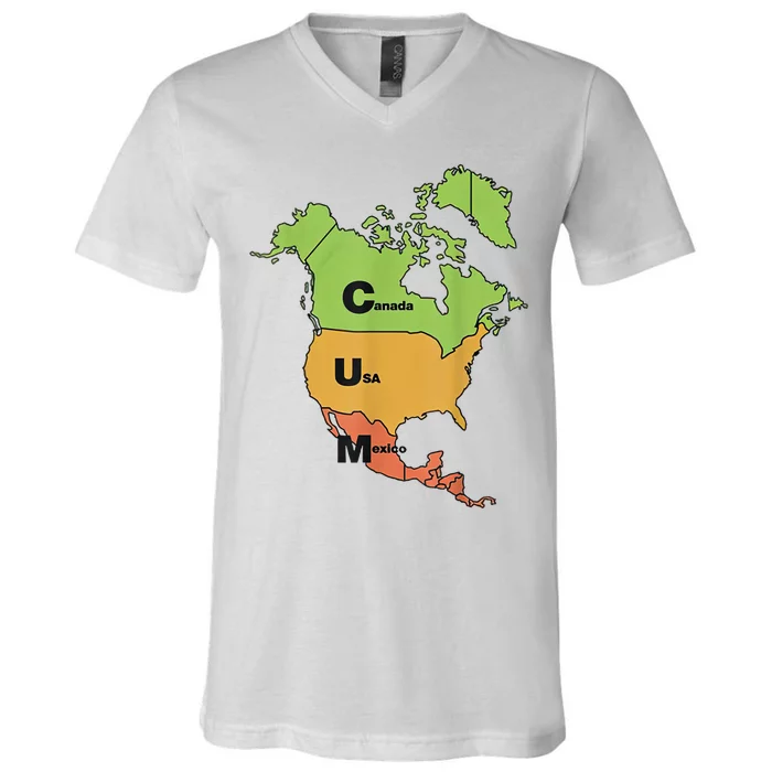 Cum Map Canada Usa And Mexico Funny Adult Humor V-Neck T-Shirt