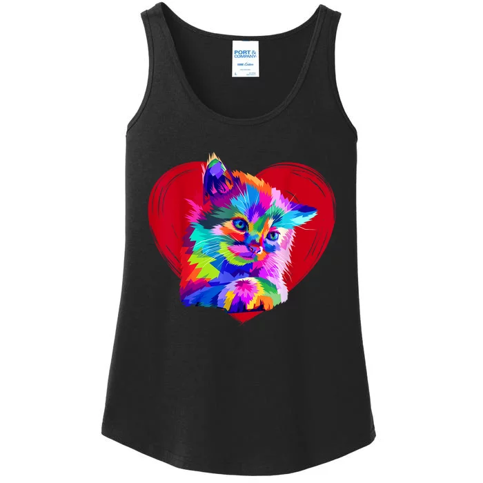 Cute Multicolor Cat Heart Valentines Day For Kitties Lovers Ladies Essential Tank