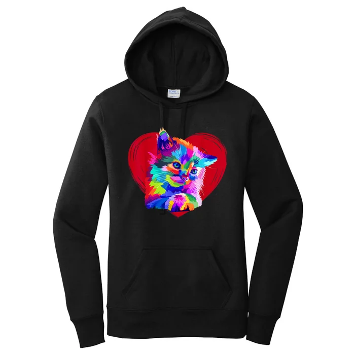 Cute Multicolor Cat Heart Valentines Day For Kitties Lovers Women's Pullover Hoodie