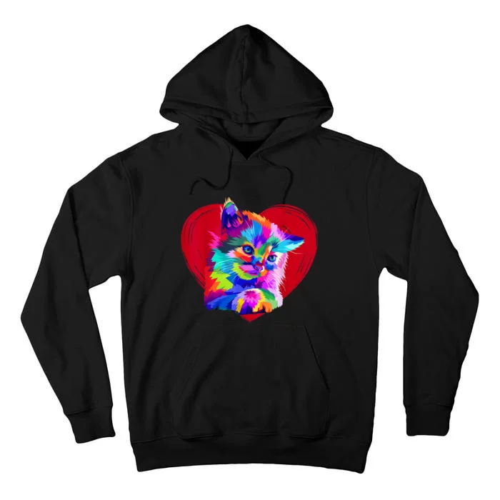 Cute Multicolor Cat Heart Valentines Day For Kitties Lovers Tall Hoodie