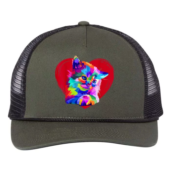 Cute Multicolor Cat Heart Valentines Day For Kitties Lovers Retro Rope Trucker Hat Cap