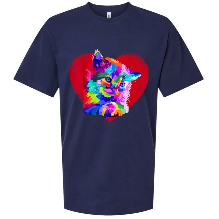 Cute Multicolor Cat Heart Valentines Day For Kitties Lovers Sueded Cloud Jersey T-Shirt