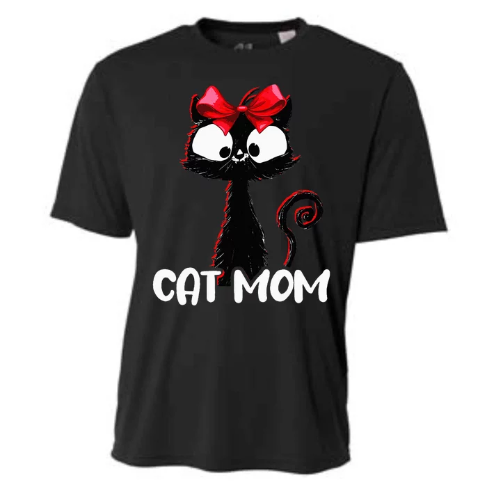 Cat Mom  Cute black cat with red ribbon  Bandana Black Cat Cooling Performance Crew T-Shirt