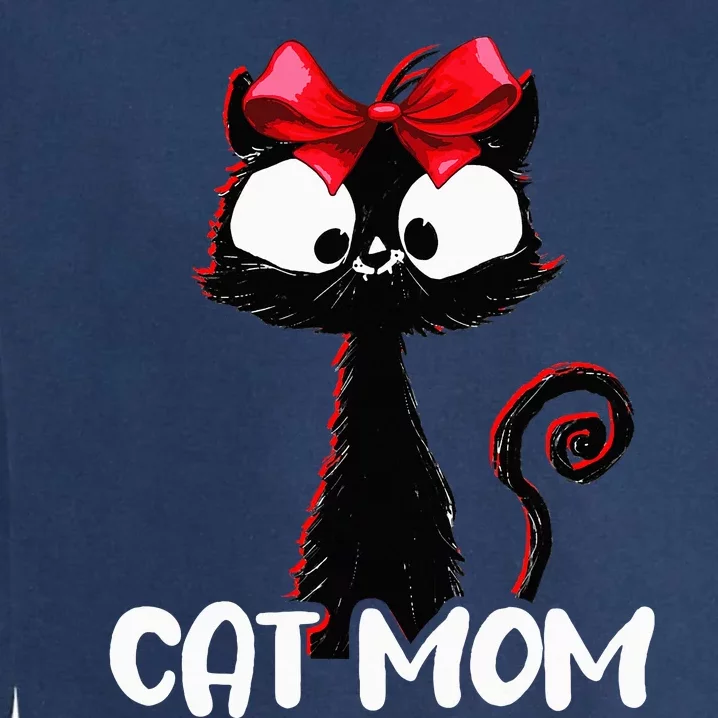 Cat Mom  Cute black cat with red ribbon  Bandana Black Cat Garment-Dyed Sweatshirt