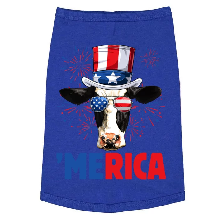 Cute Merica Cow Usa Flag Sunglasses Farmer Independence Day Gift Doggie Tank