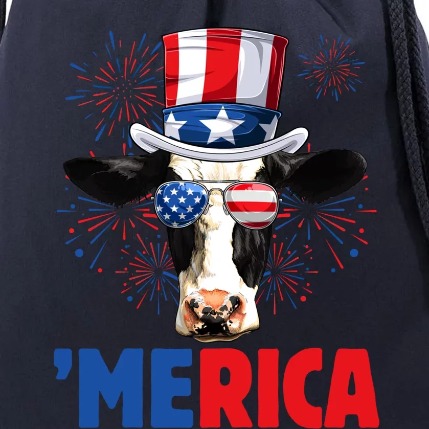 Cute Merica Cow Usa Flag Sunglasses Farmer Independence Day Gift Drawstring Bag