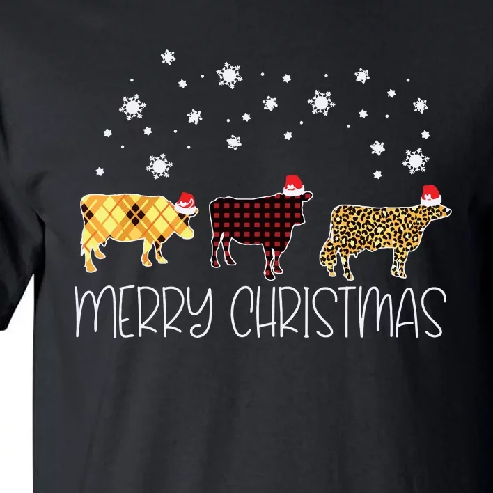 Cow Merry Christmas Cute Plaid Leopard Xmas Pajama Farmer Tall T-Shirt