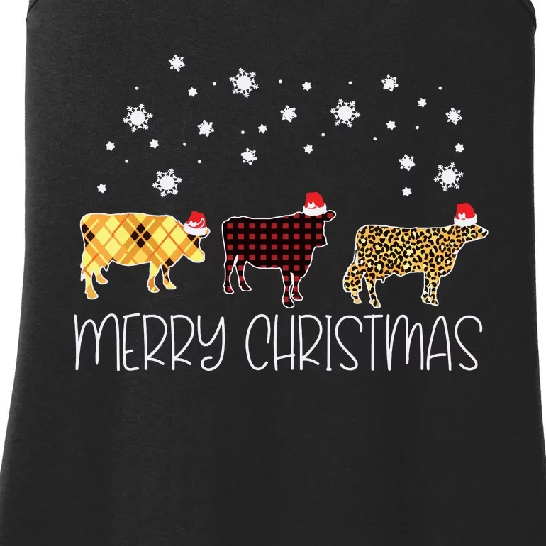 Cow Merry Christmas Cute Plaid Leopard Xmas Pajama Farmer Ladies Essential Tank