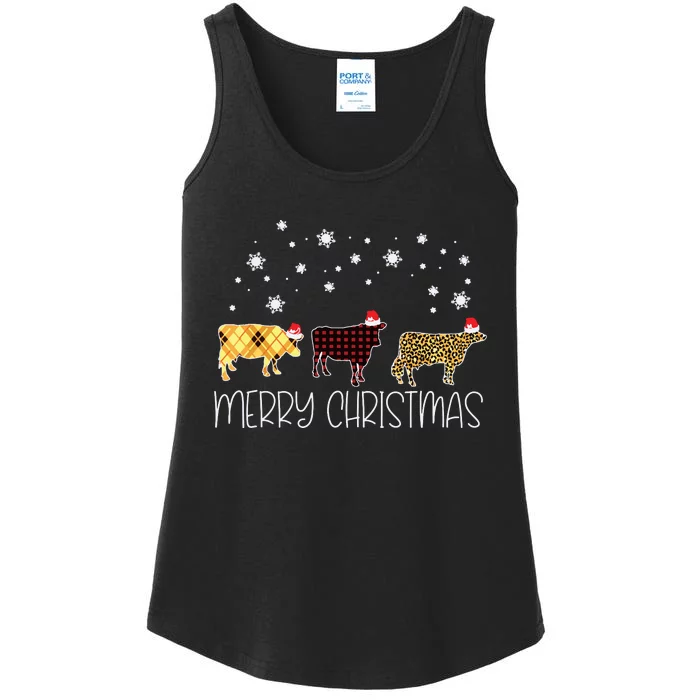 Cow Merry Christmas Cute Plaid Leopard Xmas Pajama Farmer Ladies Essential Tank