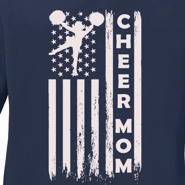 Cheer Mom Cheerleading Cheerleader Mother American Flag Ladies Long Sleeve Shirt