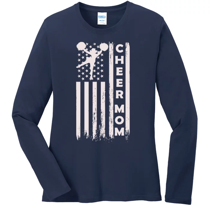 Cheer Mom Cheerleading Cheerleader Mother American Flag Ladies Long Sleeve Shirt