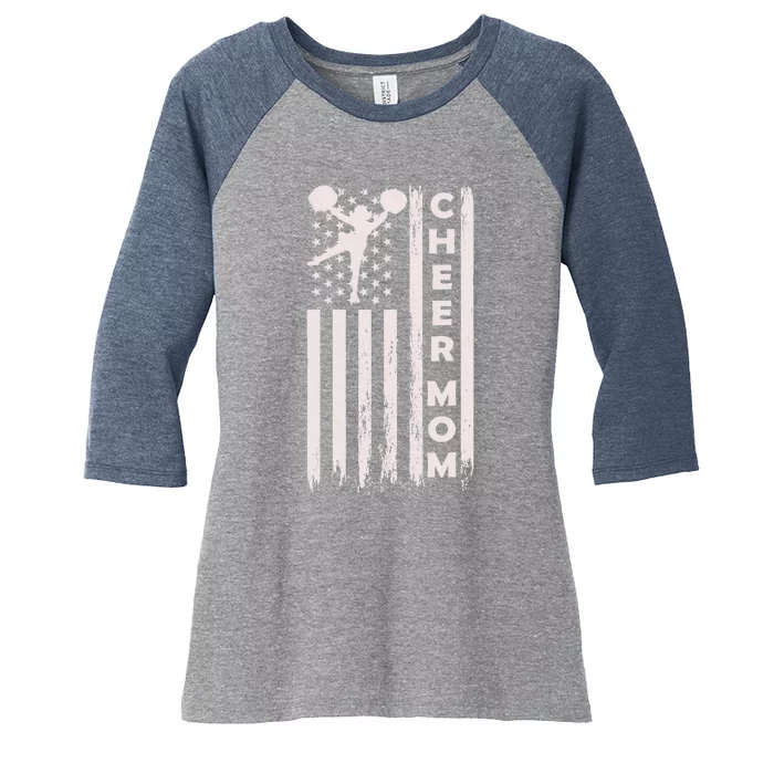 Cheer Mom Cheerleading Cheerleader Mother American Flag Women's Tri-Blend 3/4-Sleeve Raglan Shirt