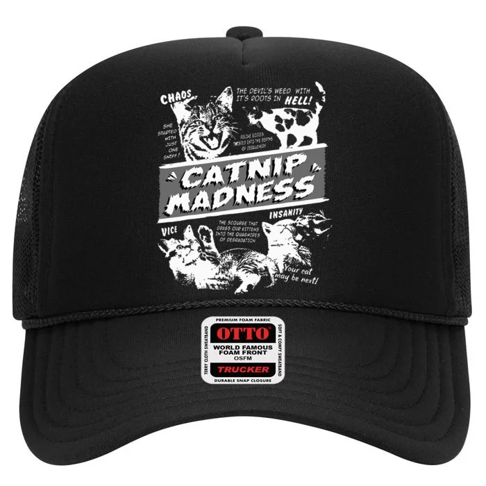 Catnip Madness Cute Kitten High Crown Mesh Trucker Hat