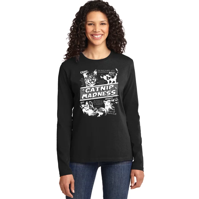 Catnip Madness Cute Kitten Ladies Long Sleeve Shirt